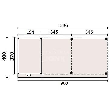 JWOODS Buitenverblijf 900x370cm incl. berging 200(b), Fijnbezaagd zweeds rabat Naturel