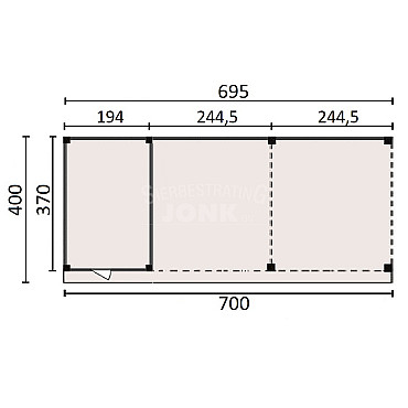 JWOODS Buitenverblijf 700x370cm incl. berging 200(b), Geschaafd met verticaal Triple rabat Zwart