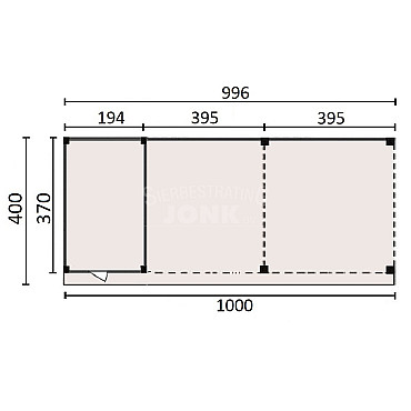 JWOODS Buitenverblijf 1000x370cm incl. berging 200(b), Geschaafd met verticaal Triple rabat Zwart