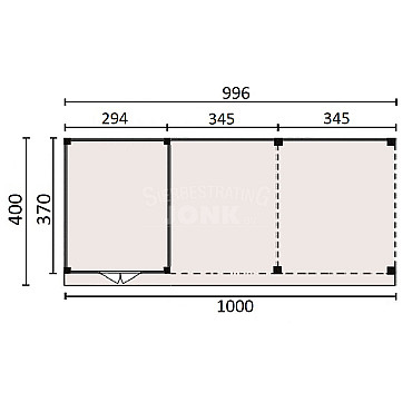 JWOODS Buitenverblijf 1000x370cm incl. berging 300(b), Geschaafd met verticaal Triple rabat Zwart