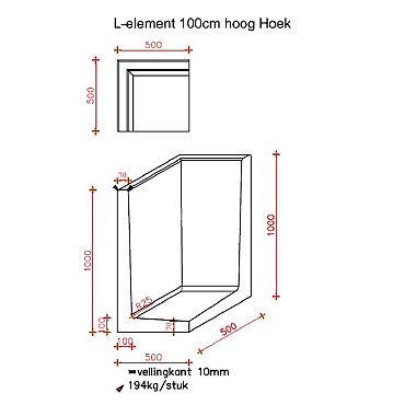 L-Hoekelement 50x50x100 cm (L x Voet x H) Antraciet