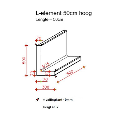 L-Element Vijftig 50x30x50 cm (L x Voet x H) Roestbruin