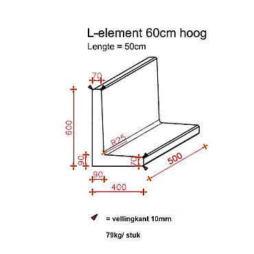 L-Element Zestig 50x40x60 cm (L x Voet x H) Antraciet