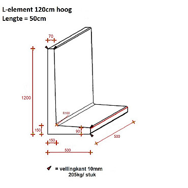 L-Element Honderdtwintig 50x50x120 cm (L x Voet x H) Roestbruin