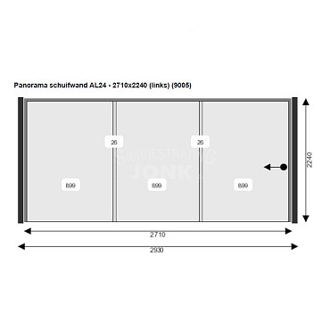 Glazen Schuifwand 271(B)x224(H) cm tbv zijkant Buitenverblijf 300 cm diepte