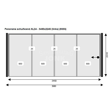 Glazen Schuifwand 346(B)x224(H) cm tbv zijkant Buitenverblijf 370 cm diepte