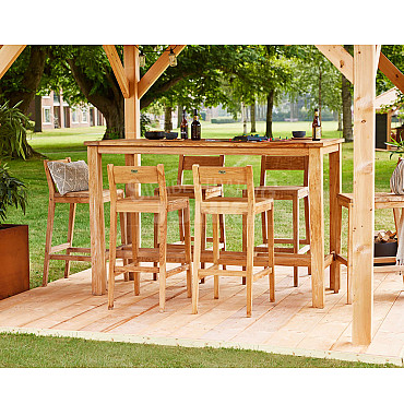 Barset Buckingham tafel en zes barstoelen zithoogte 75 cm teak