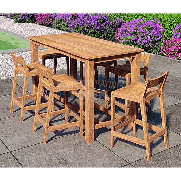 Barset Buckingham tafel en zes barstoelen zithoogte 75 cm teak