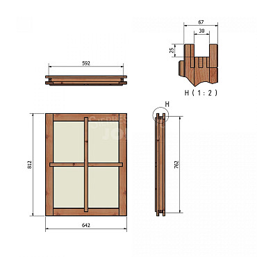 Toplawood Douglas Vast raam kozijnmaat 642x812 sponningmaat 592x762mm onbehandeld