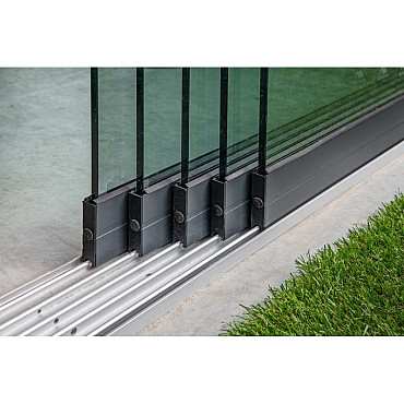Glazen schuifwandset compleet 5-sporig zwart - inbouwhoogte 228-232 cm deurbreedte 104 cm/max 500 cm