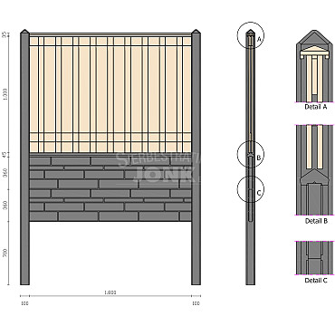 Beton RM Onderplaat 36x4,8x184 cm zwart  Gecoat