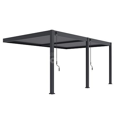 Aluminium pergola overkapping tuin buitenruimte modern onderhoudsvriendelijk lamellen kantelbaar schaduw waterdicht vrijstaand aan muur charcoal white wit antra