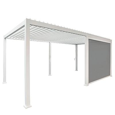 Aluminium pergola overkapping tuin buitenruimte modern onderhoudsvriendelijk lamellen kantelbaar schaduw waterdicht vrijstaand aan muur charcoal white wit antra