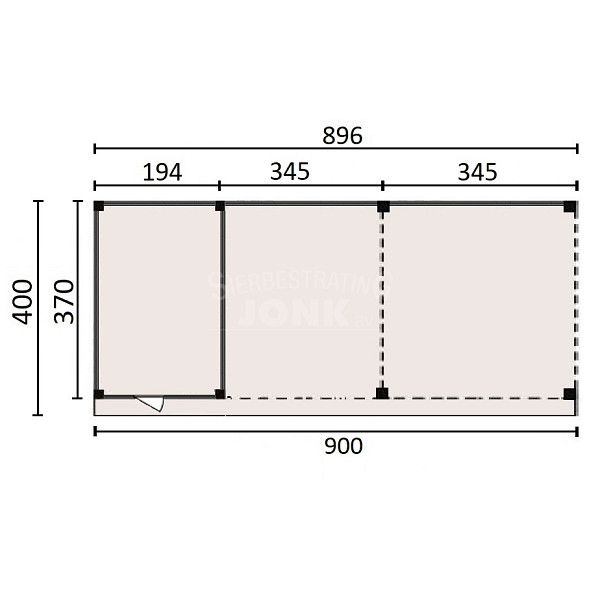 JWOODS Buitenverblijf 900x370cm incl. berging 200(b), Fijnbezaagd zweeds rabat Naturel