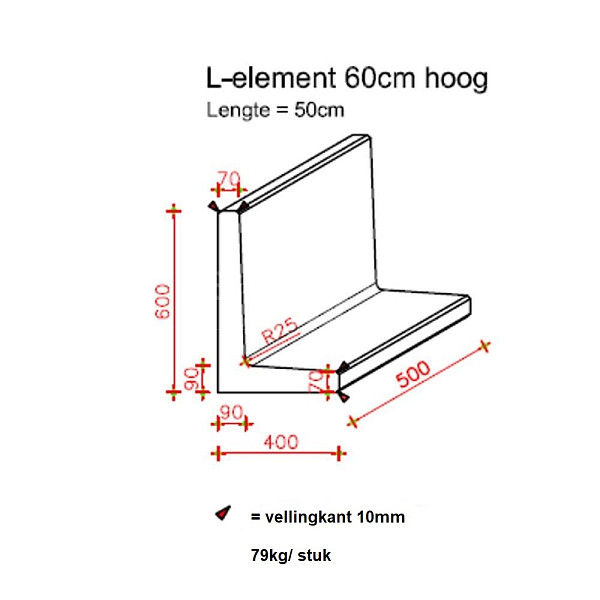 L-Element Zestig 50x40x60 cm (L x Voet x H) Grijs