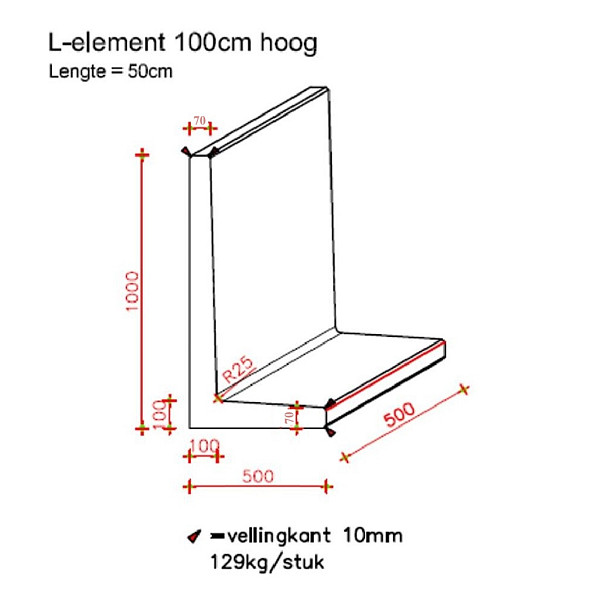 L-Element Honderd 50x50x100 cm (L x Voet x H) Grijs