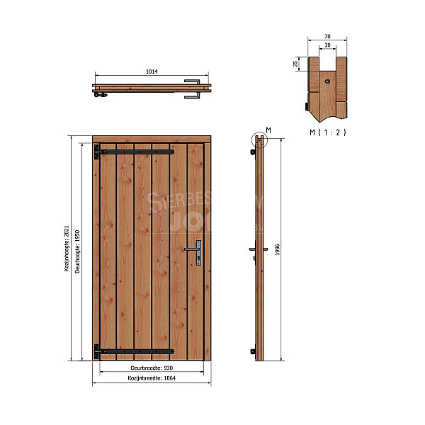 Douglas enkele dichte deur 93x195 cm met kozijn onbehandeld (Incl. Hang en Sluitwer