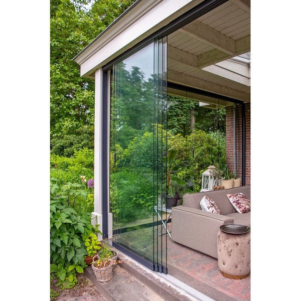 Glazen schuifwandset compleet 4-sporig zwart - inbouwhoogte 223-227 cm deurbreedte 82 cm/max 322 cm