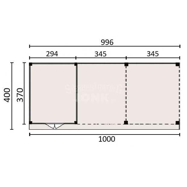 JWOODS Buitenverblijf 1000x370cm incl. berging 300(b), Geschaafd met verticaal Triple rabat Zwart