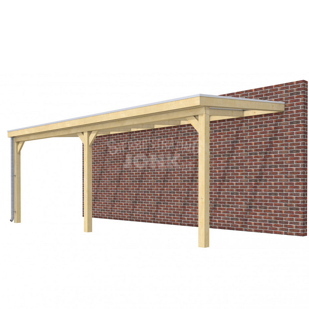 Veranda Classic 700, 712 x 310 cm., vuren, dakplaten helder, kleurloos geïmpregneerd