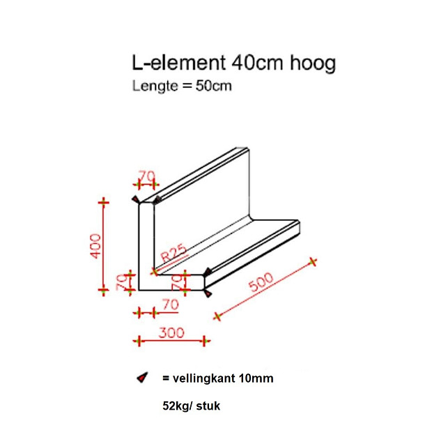 L-Element Veertig 50x30x40 cm (L x Voet x H) Grijs