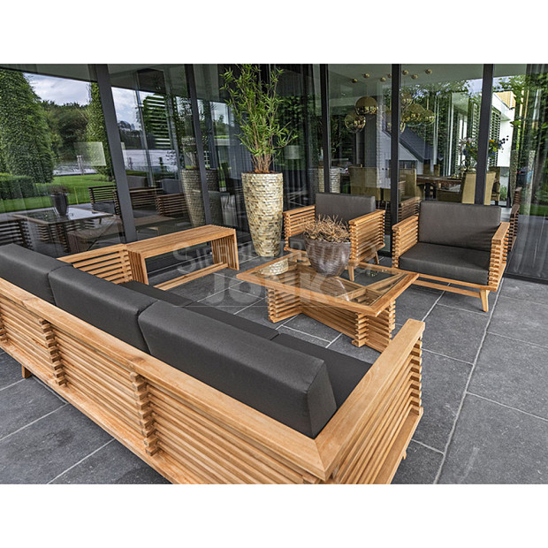 Riverside tafel met glasplaat 100x80x39 cm teak