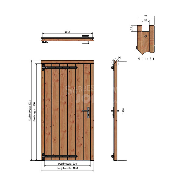 Douglas enkele dichte deur 78x195 cm met kozijn onbehandeld (Incl. Hang en Sluitwerk)