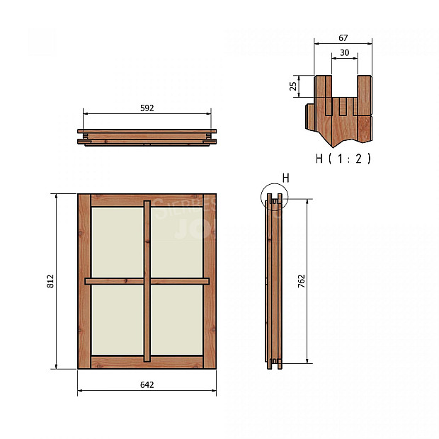 Toplawood Douglas Vast raam kozijnmaat 642x812 sponningmaat 592x762mm onbehandeld