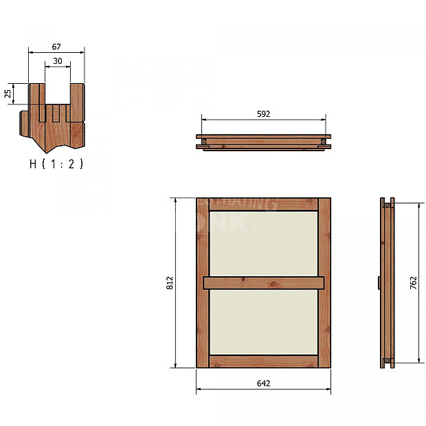 Toplawood Douglas Vast raam kozijnmaat 642x812 sponningmaat 592x762mm onbehandeld