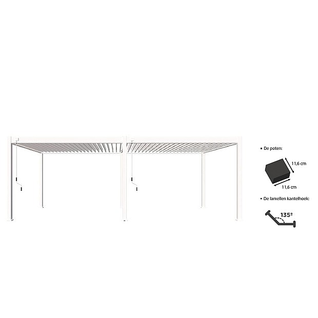 Shuttershade Aluminium Pergola 360x720x255cm White RAL 9016 Vrijstaand